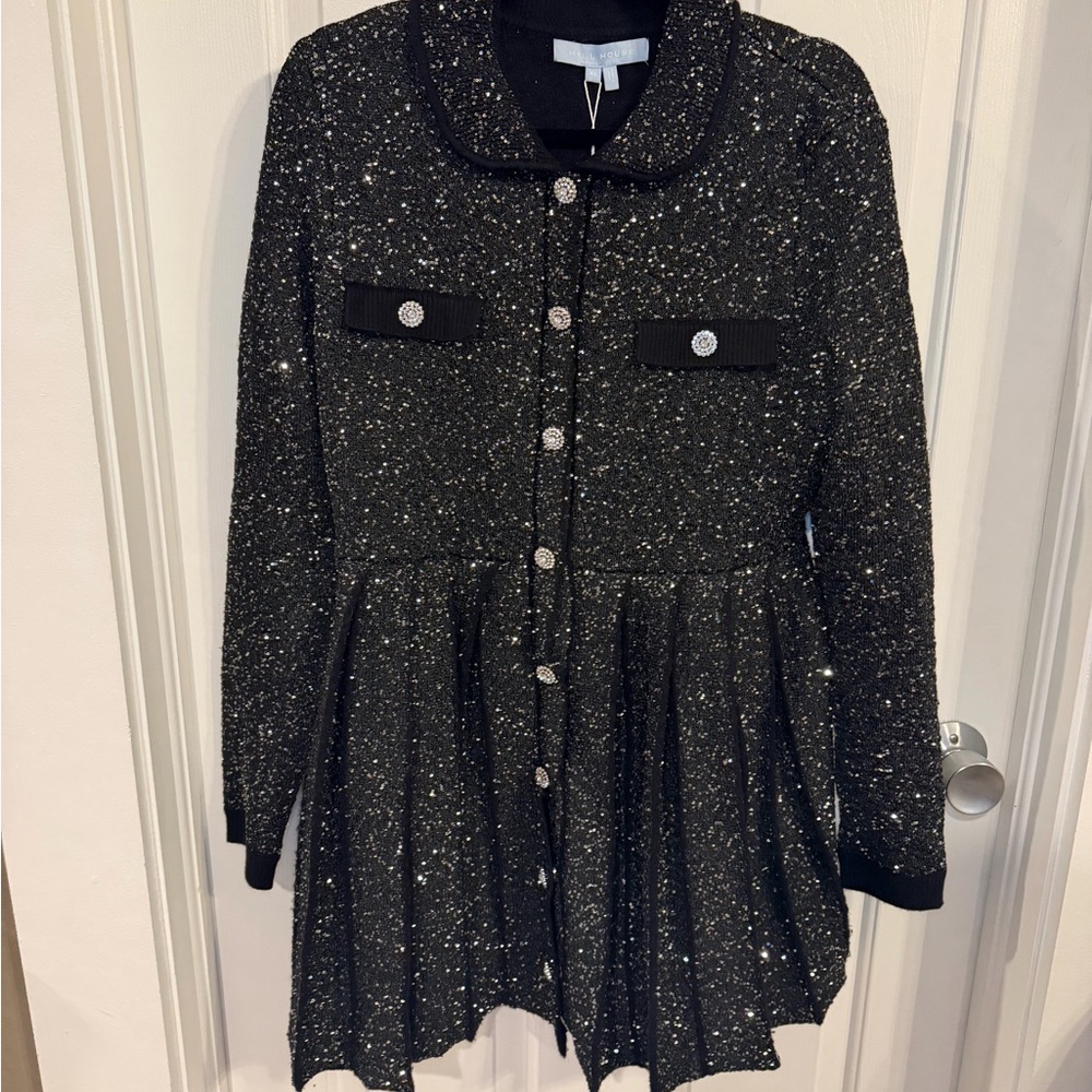 Hill House The Chloe Sweater Dress | Black Sparkle Mini Dress